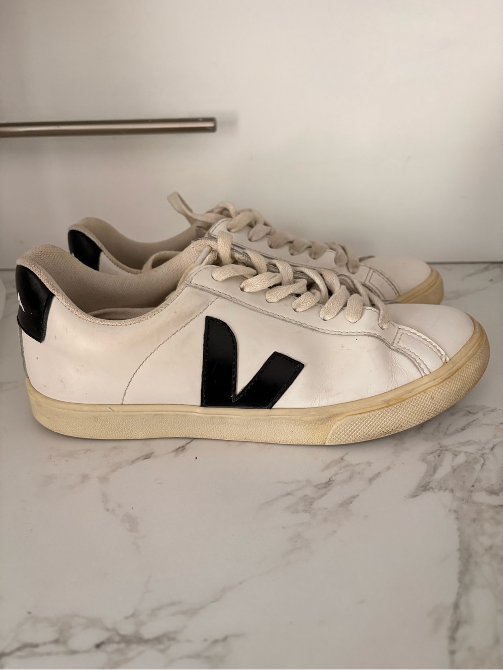Veja White Leather Sneakers with Black V Logo